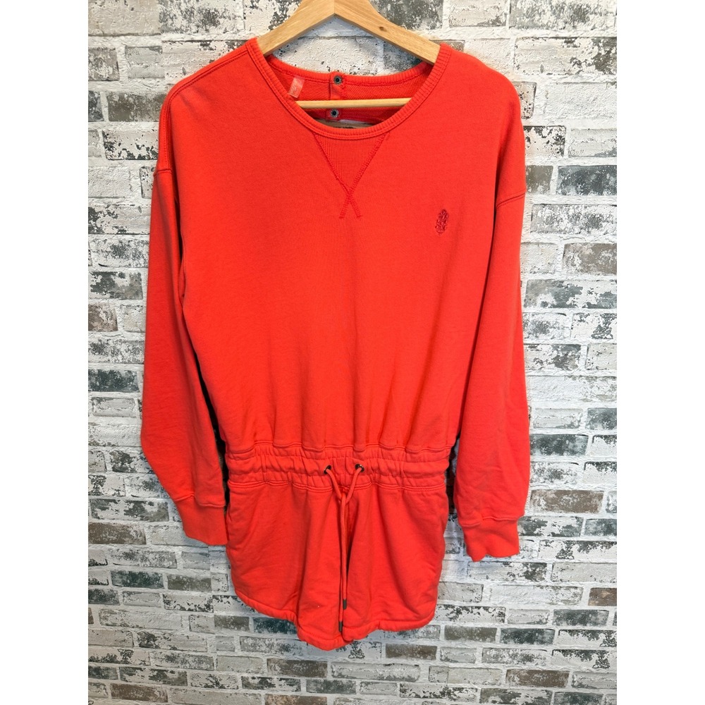 FP Movement Romper Women XS Coral Red Open Back French Terry Cotton Long Sleeve
